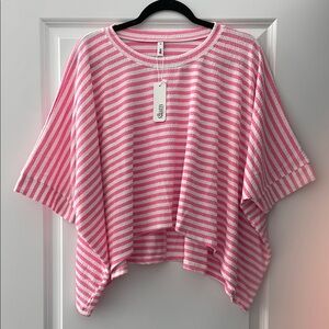 NWT Glam Size M Pink & White Striped Boxy Shirt